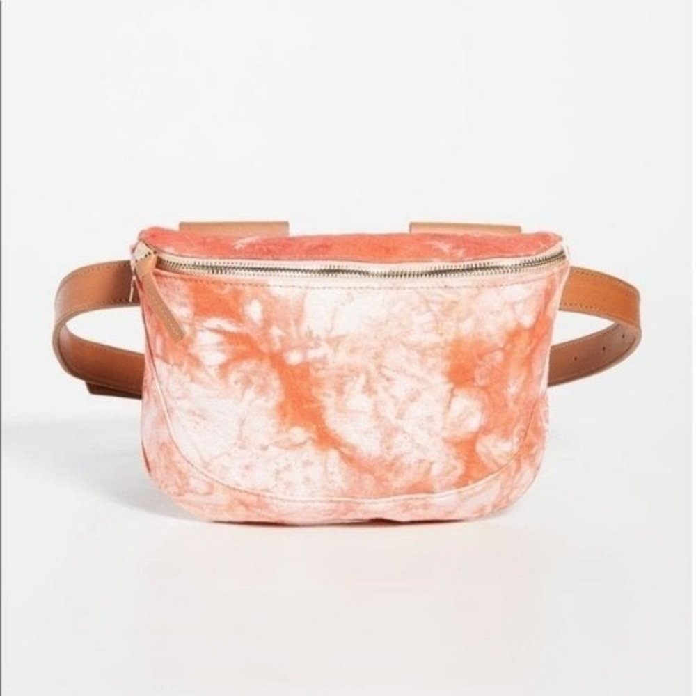 Clare V. Fanny Pack Leather Belt Bag NWT Canvas Blood Orange Tie Dye Convertible